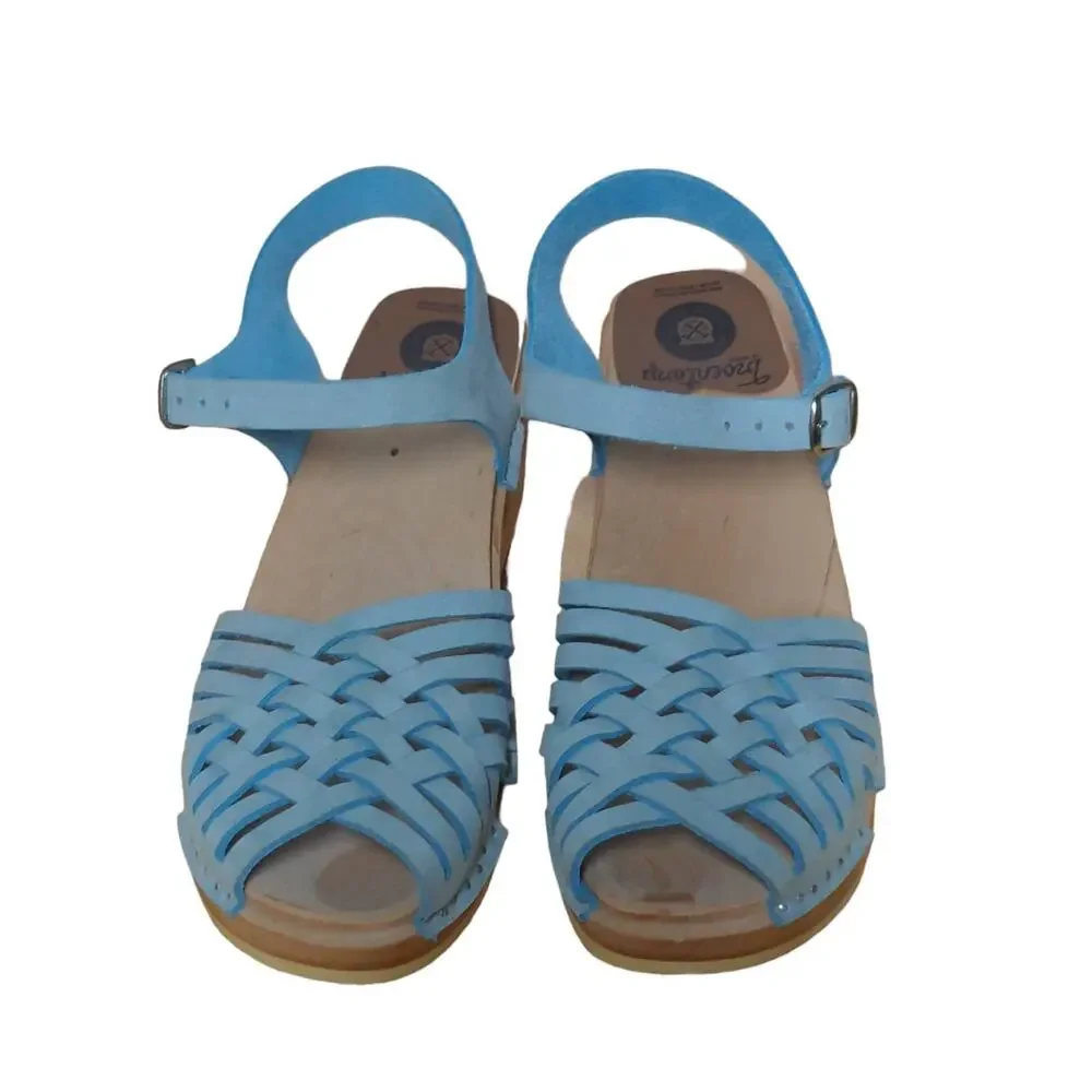Troentorp Womens Clog Sandals Blue Chunky Ankle Strap Braided Buckle Sweden 41